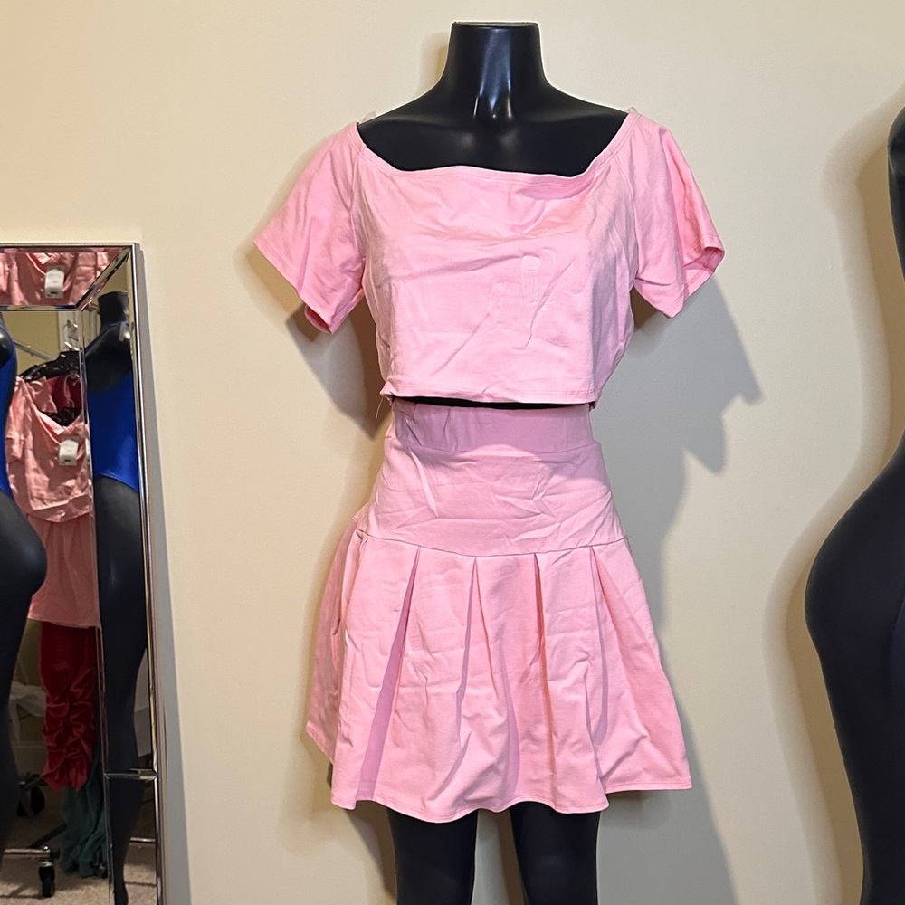 Pink Two-Piece Crop Top and Skirt Set